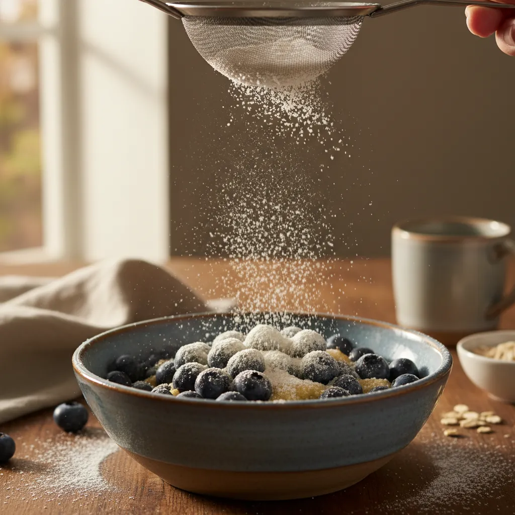 Blueberries being tossed in flour