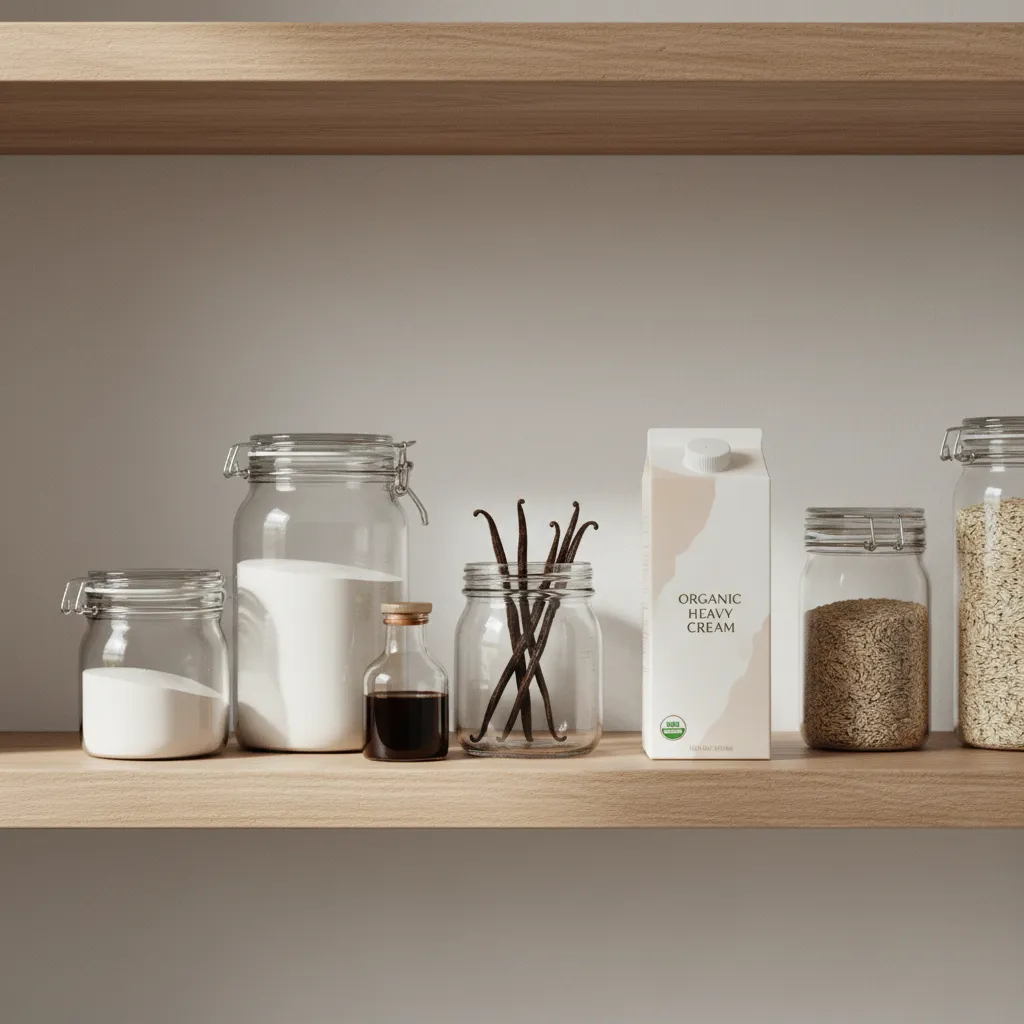 Pantry organization with glass jars for homemade creamer ingredients