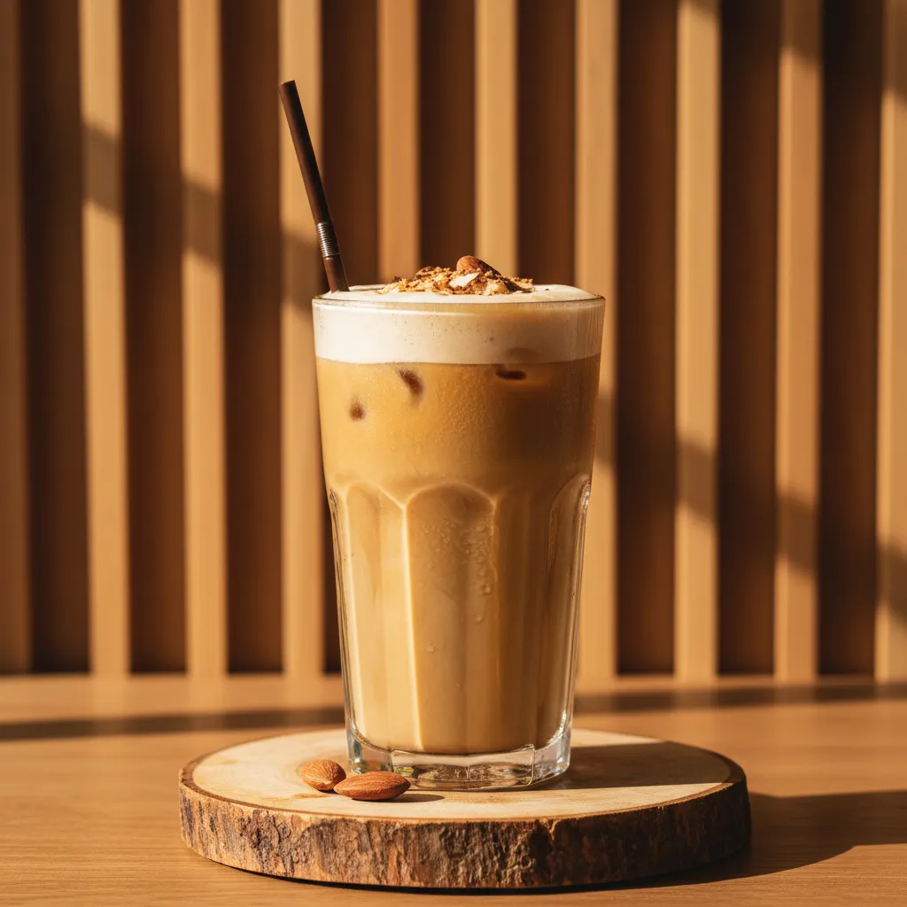 Close up of coffee glass on a textured surface