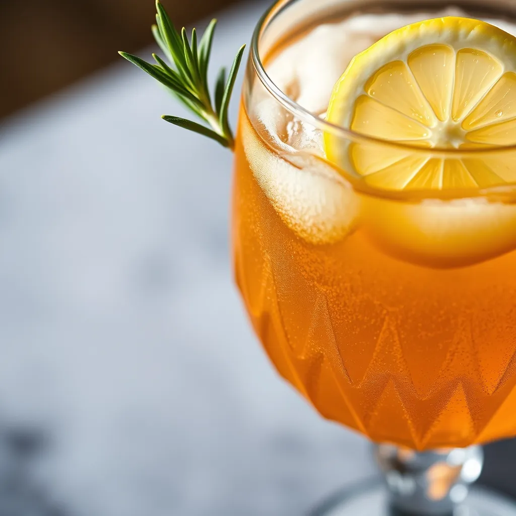Close up of a craft beer shandy with rosemary