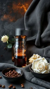 A flat lay of 14 quick and easy Valentine's gift ideas for your boyfriend, showing a coffee kit, a cozy blanket, and gourmet snacks.