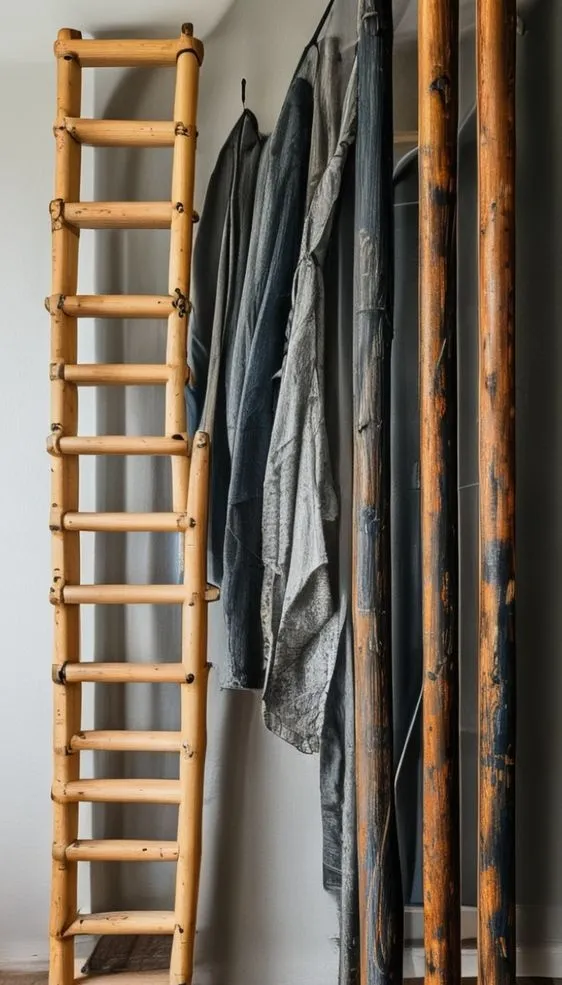 A comparison of decorative ladder materials, including bamboo, metal, and reclaimed wood, for home organization.