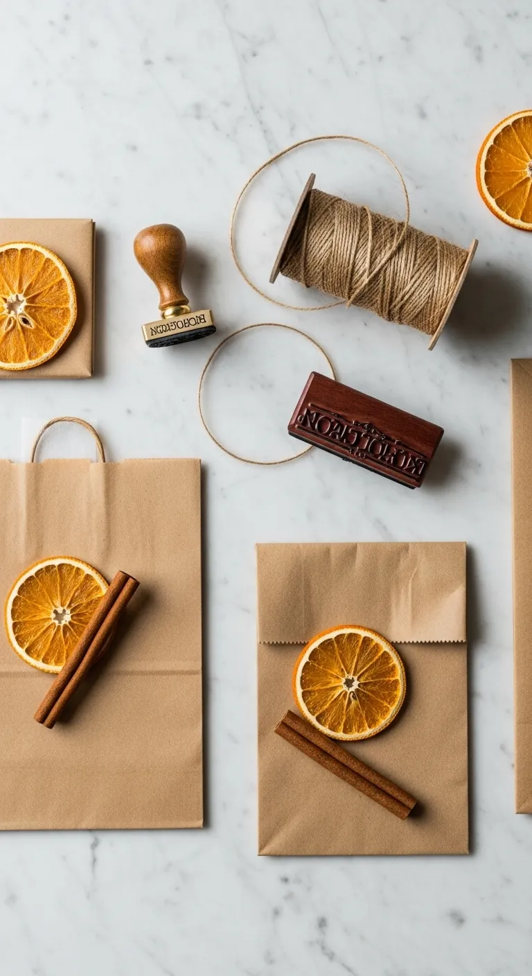 Kraft paper bags and jute twine for packing trail mix gifts