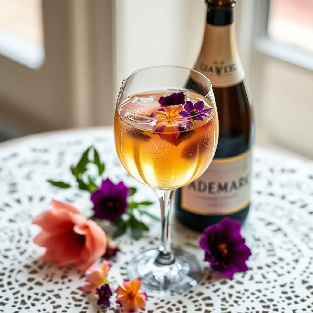 Crystal coupe with a floral wine spritz