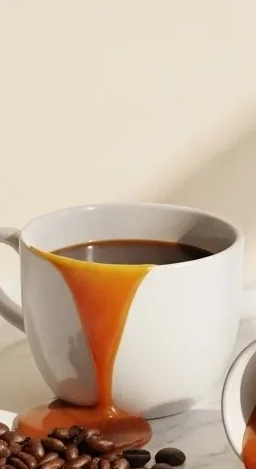 Artistic display of hazelnuts and caramel sauce ingredients for coffee