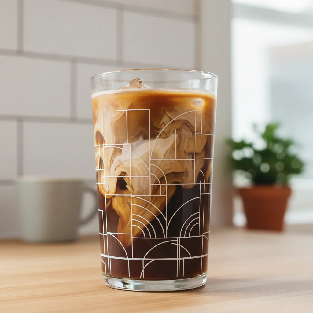 Close up of layered cold brew coffee and foam