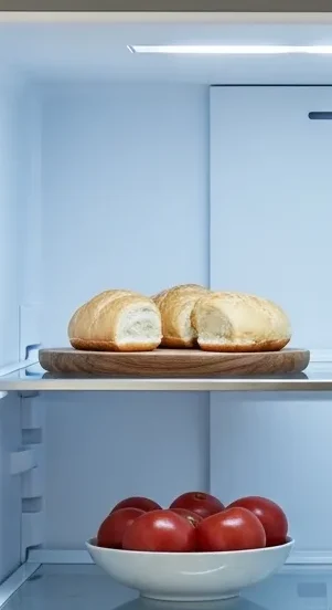 Organized refrigerator shelf with heavy cream stored in the back
