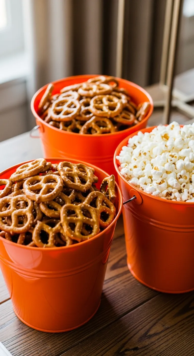 Baseball buckets filled with snacks for a sports themed teacher appreciation party