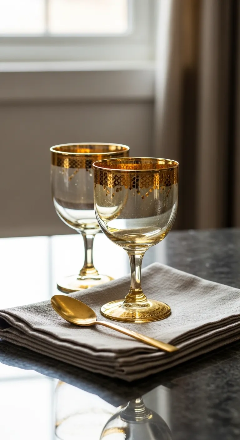 Elegant vintage glassware serving suggestion for dessert coffee