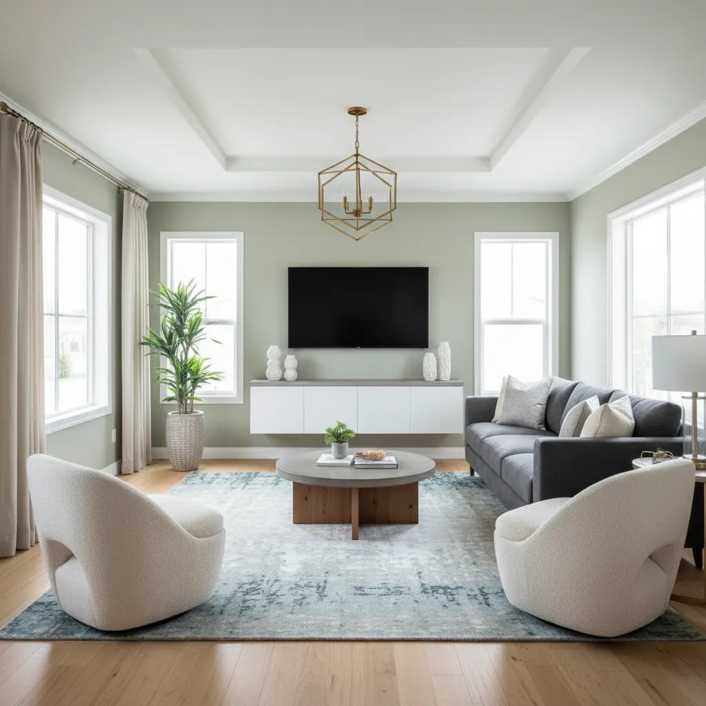 Luxury 16 foot wide single wide living room with floating furniture