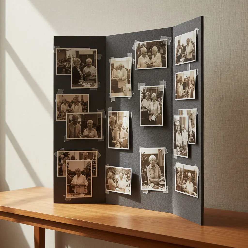 Photos mounted with foam tape to create shadow and depth on a display board