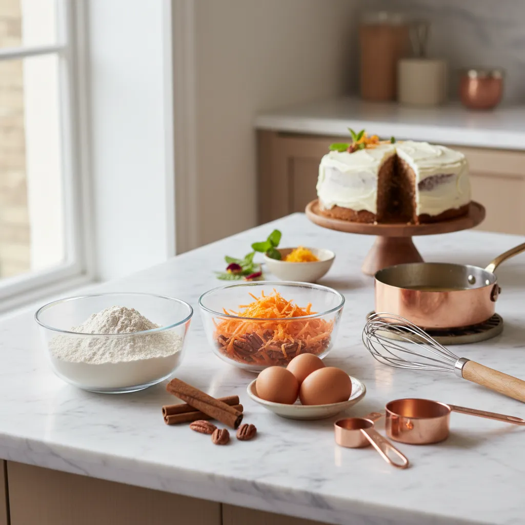 Marble countertop with arranged gluten free baking ingredients