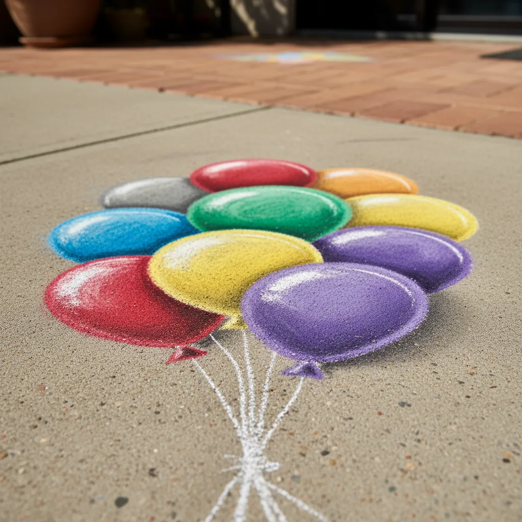 Detail of blended chalk colors on pavement for realistic art