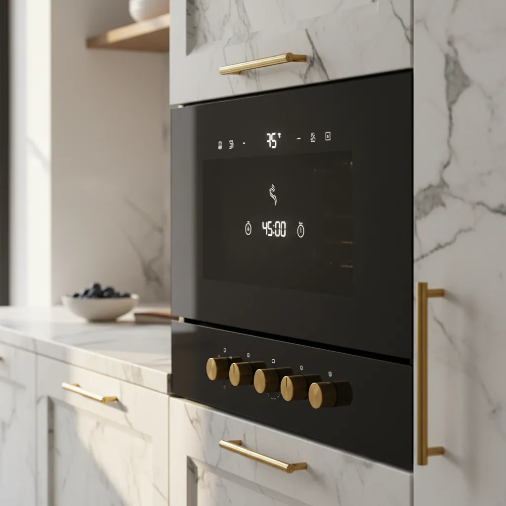 Modern digital oven display showing high heat setting