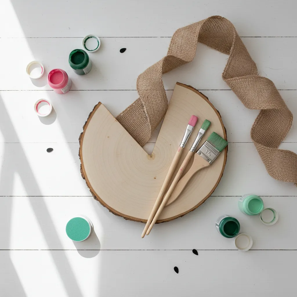 craft supplies for watermelon door hanger including paint and wood round