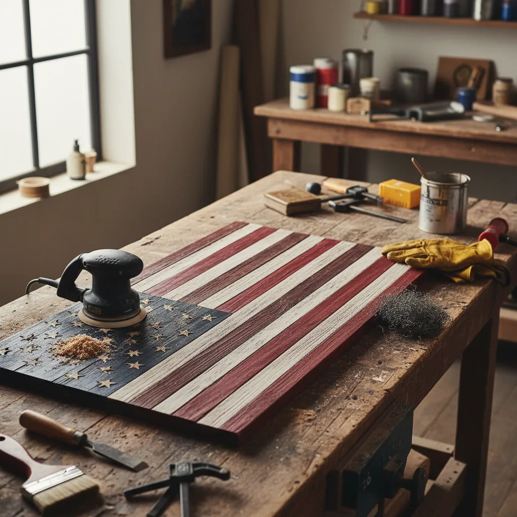 Woodworking tool creating distressed paint effect on red stripes