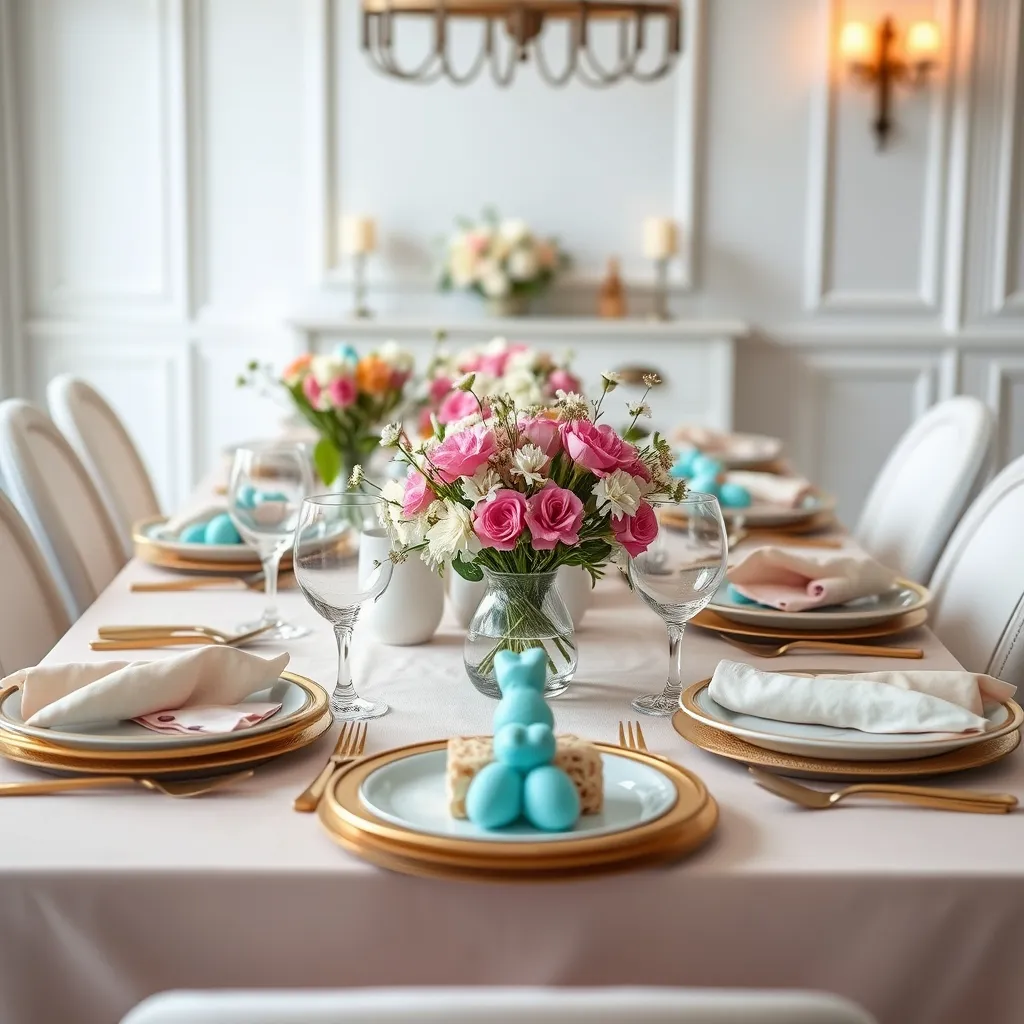 Modern Easter brunch table with spring decor