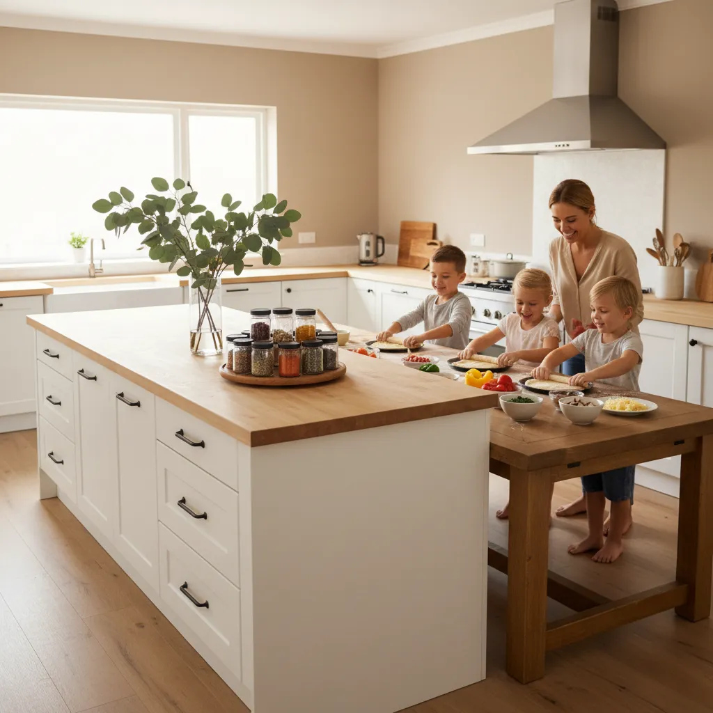 Spacious kitchen island designed for family meal preparation