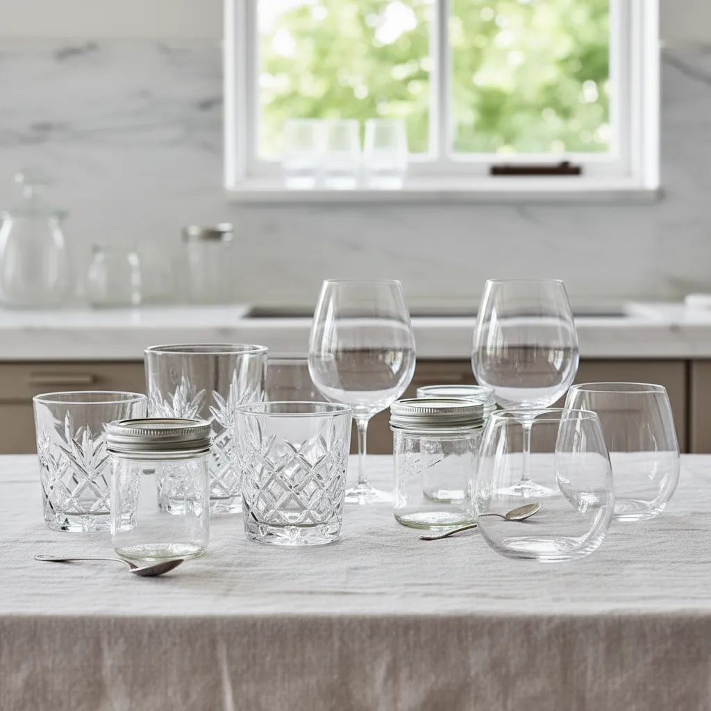 Assortment of glass jars and cups suitable for cheesecake desserts