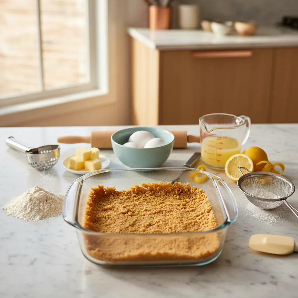 Close up of raw gluten free shortbread dough ingredients on marble