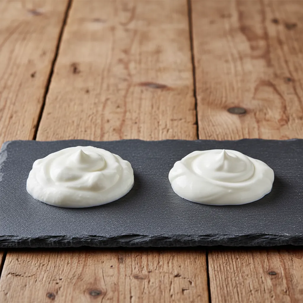 Side by side texture comparison of greek yogurt and sour cream