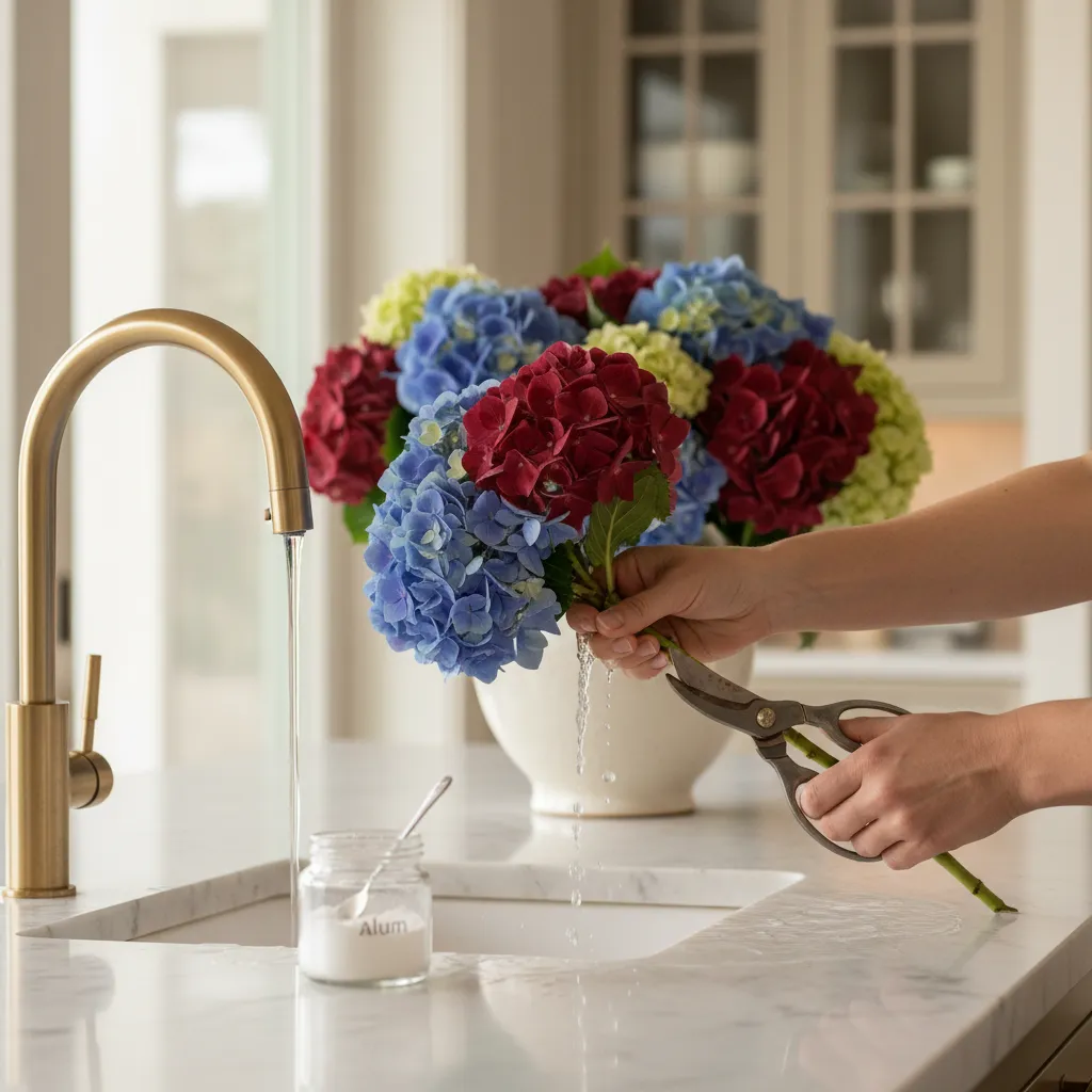 Trimming hydrangea stems for longer vase life
