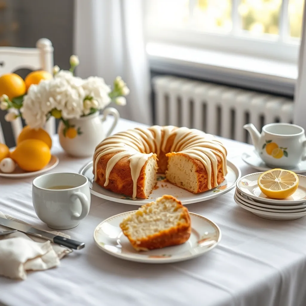 Table setting with lemon cake and citrus decor