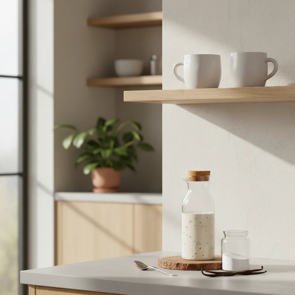 Organized home coffee bar with minimalist decor