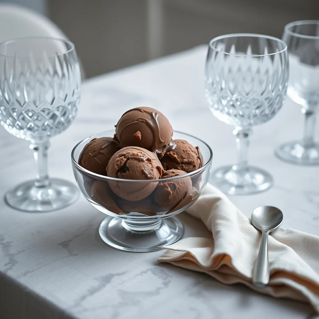 Modern dessert table setting with banana ice cream