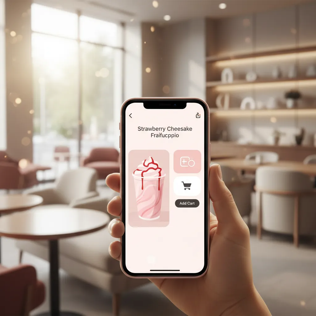 Smartphone displaying mobile order interface for custom Starbucks drinks