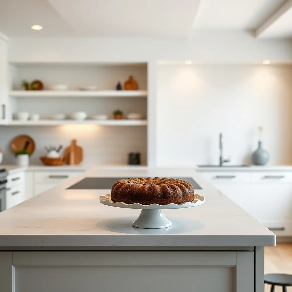 Minimalist kitchen island setup for serving cake