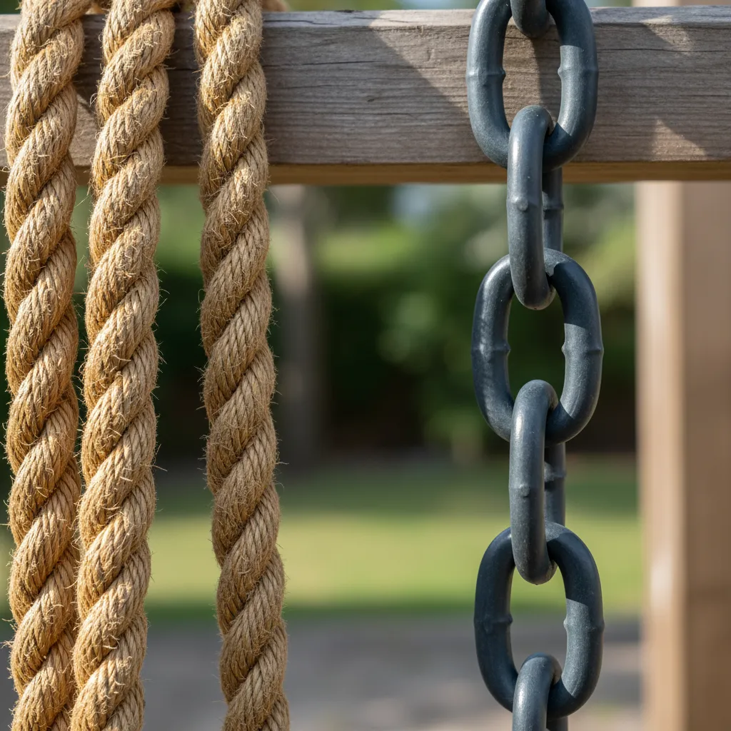 Texture comparison of manila rope and coated steel chain for hanging swings