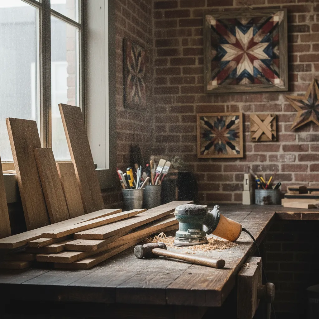 Stack of reclaimed pallet wood slats ready for sanding and crafting
