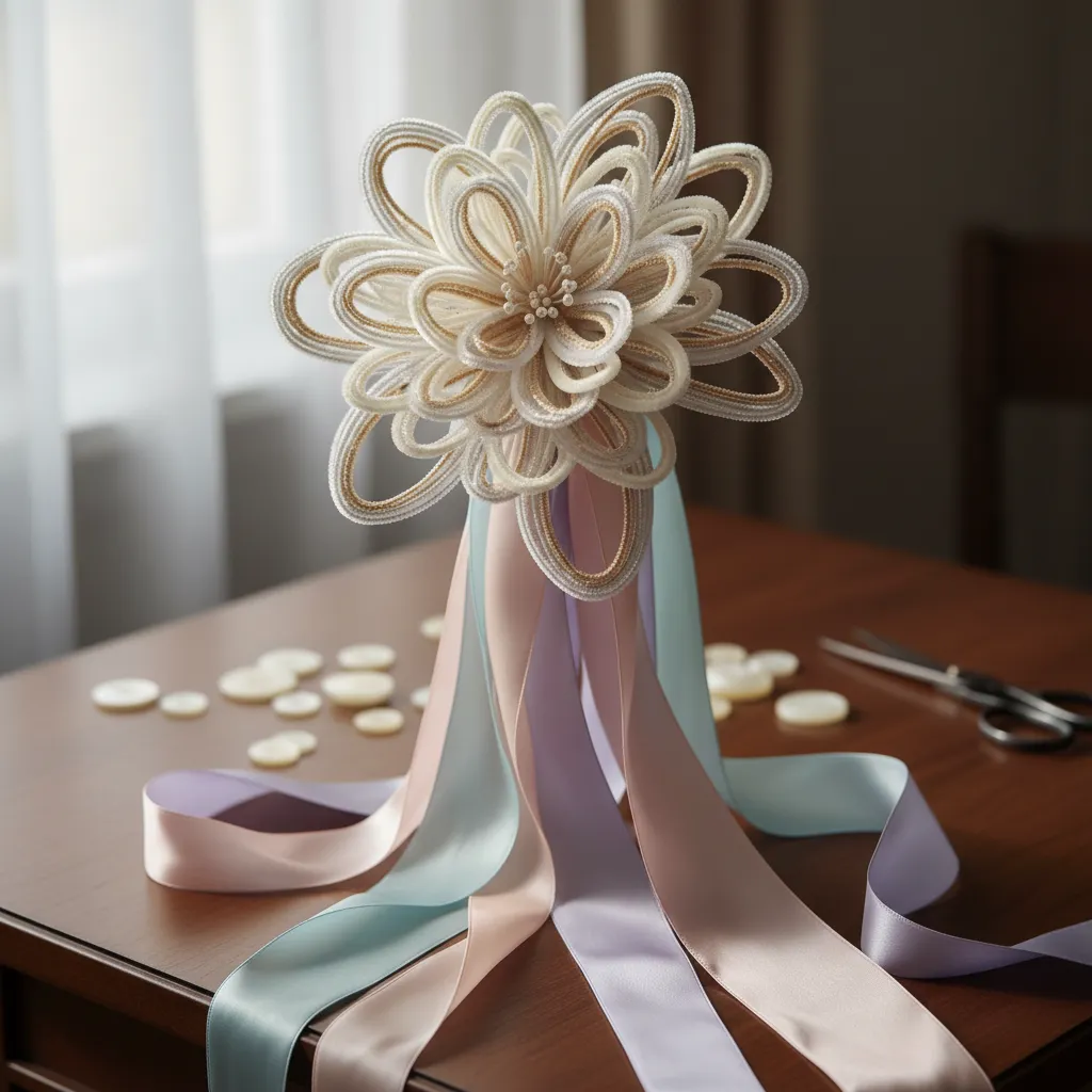Silk ribbons and handcrafted flowers