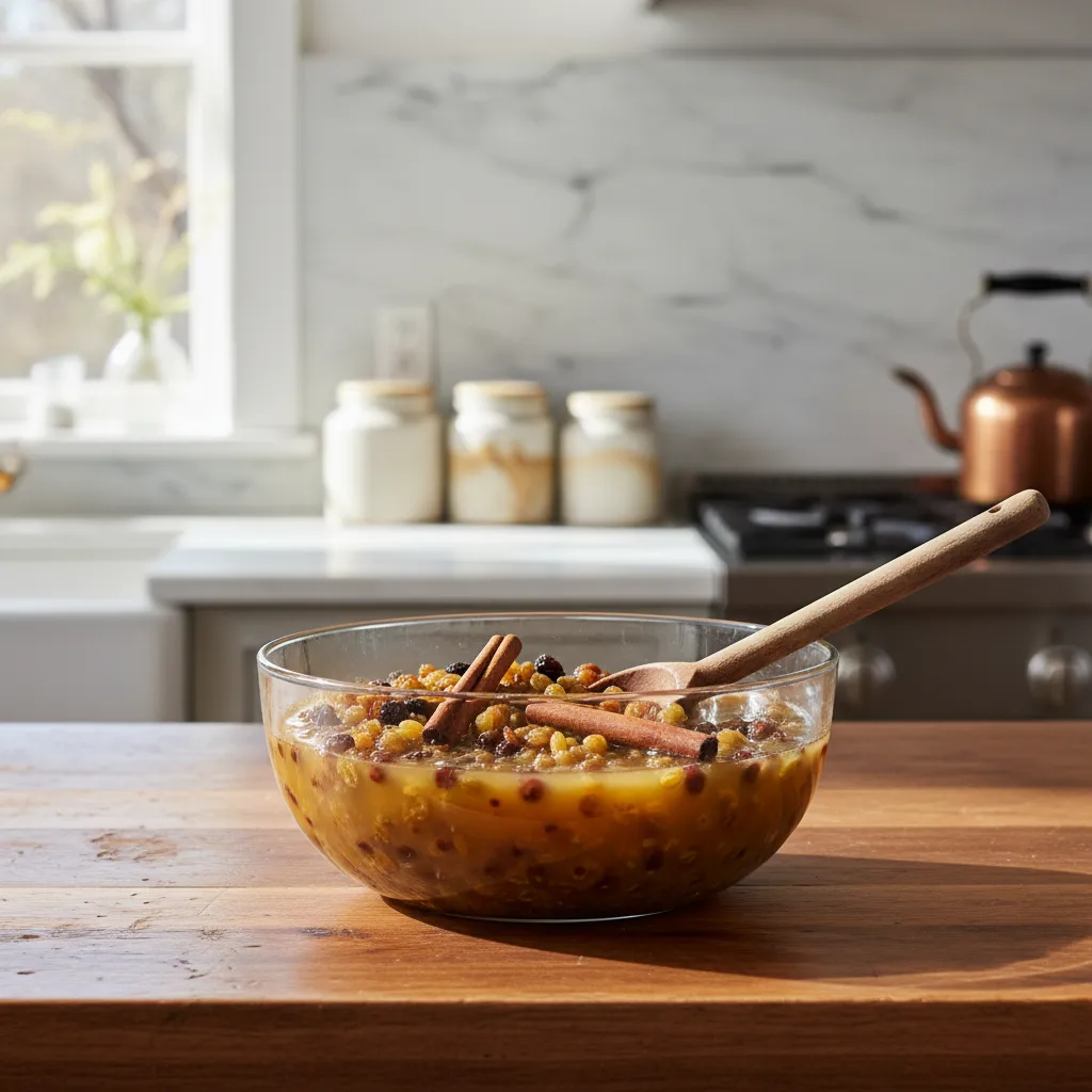 Soaked fruit for Easter baking recipes gluten free in a ceramic bowl
