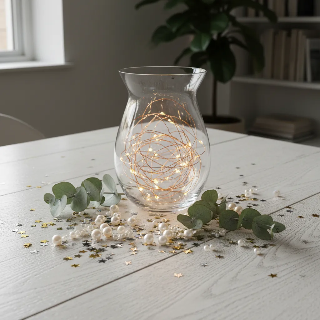Decorative table fillers like lights and confetti