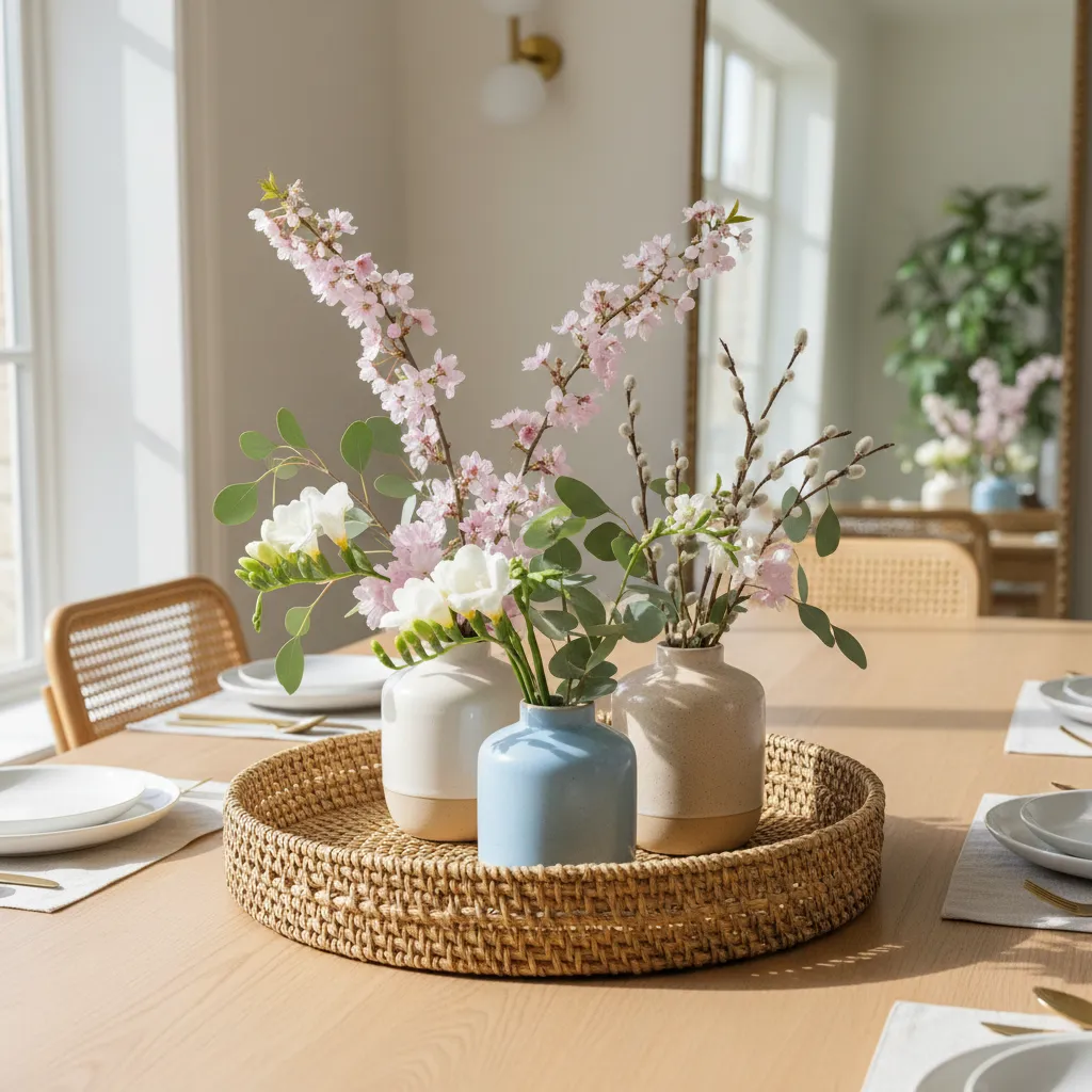 Braided seagrass tray texture detail on a dining table
