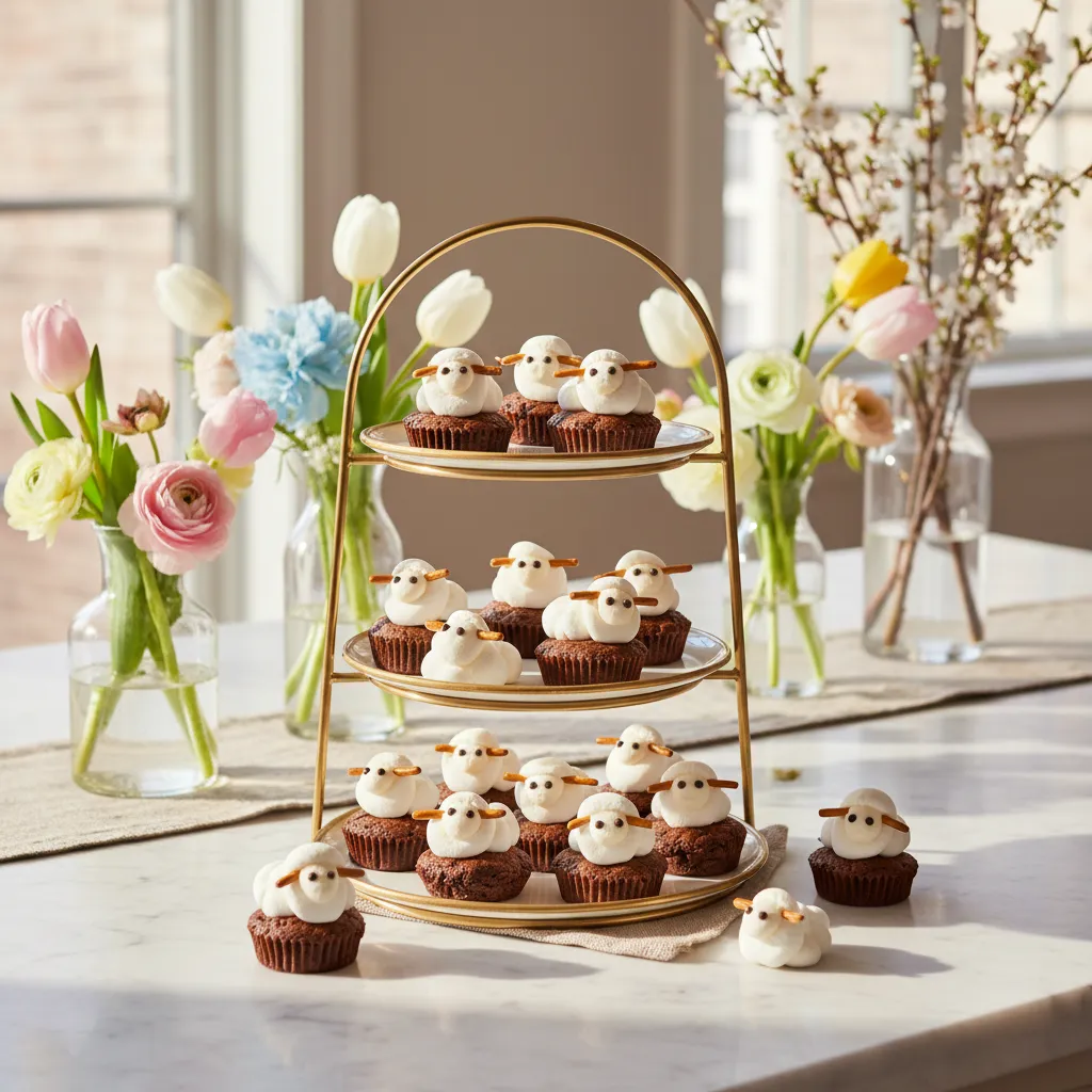 Fudgy brownie bites arranged on a brass geometric tray in a modern kitchen
