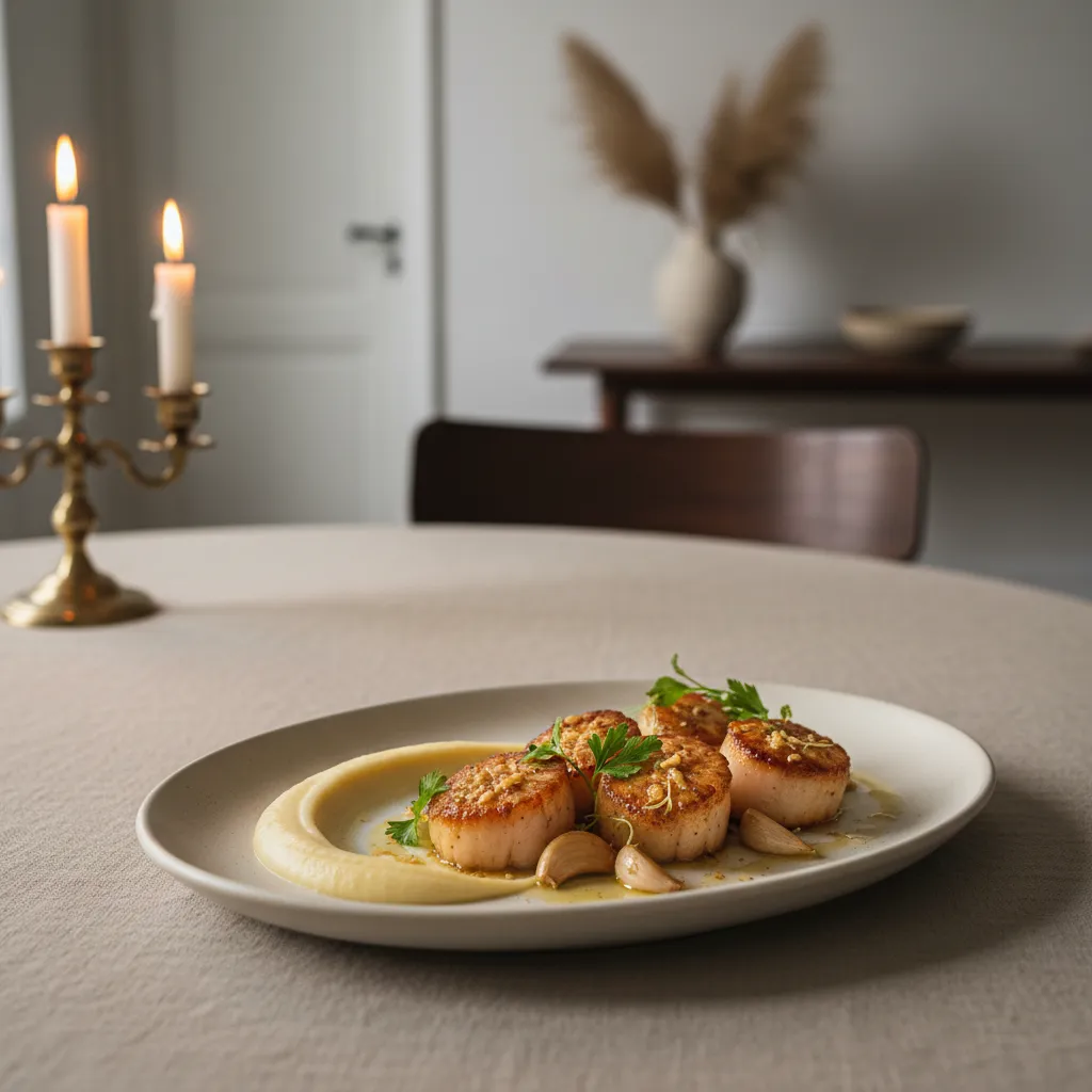 Elegant tablescape featuring a ceramic plate with culinary presentation
