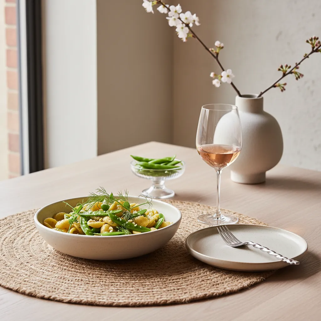 A minimalist dining table set for a sophisticated spring dinner
