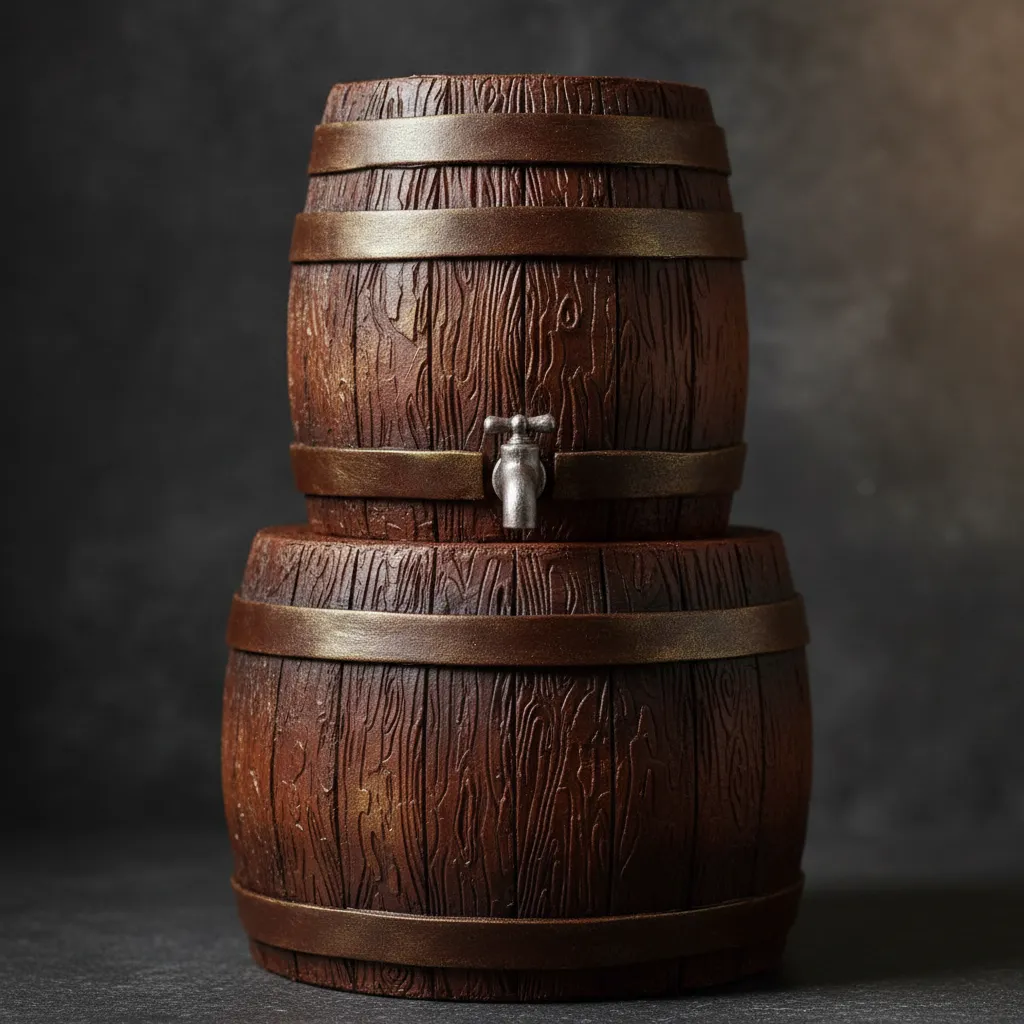 Close up detail of fondant textured to look like aged oak barrel wood