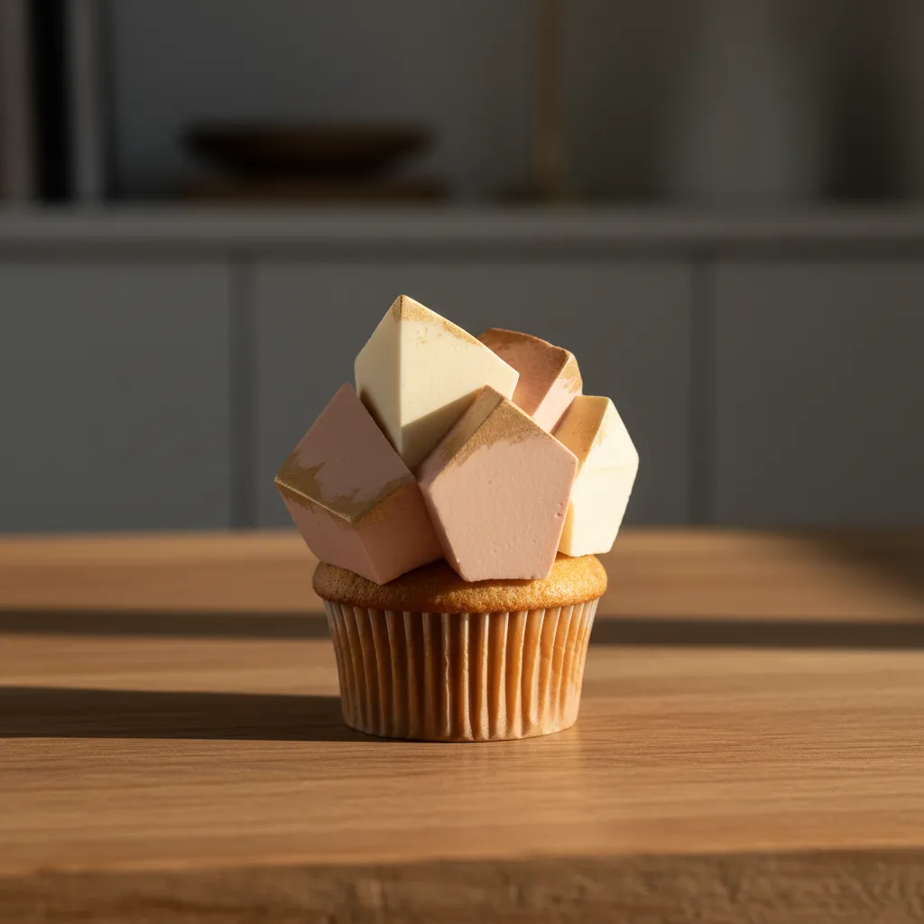 Close up of structural geometric buttercream piping on a birthday cupcake