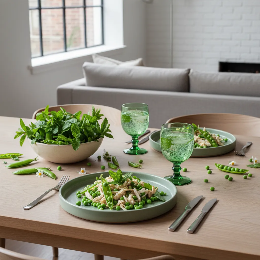 Matte stoneware and vintage green glassware beautifully styled on a dining table