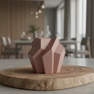 A sophisticated birthday cupcake featuring sharp geometric buttercream ridges and a matte velvet finish on a wooden display.