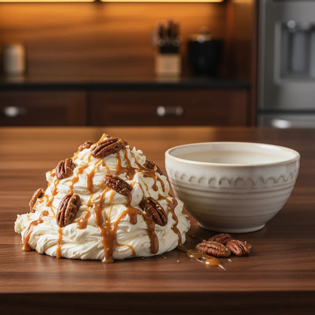 Gourmet praline pecan cream cheese filling on a kitchen island
