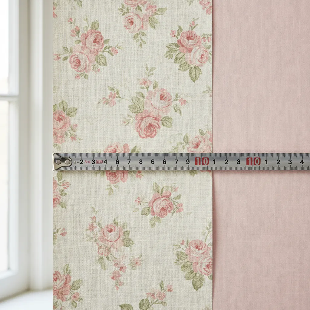 Close up detail of small scale pink floral wallpaper suitable for powder rooms and small spaces