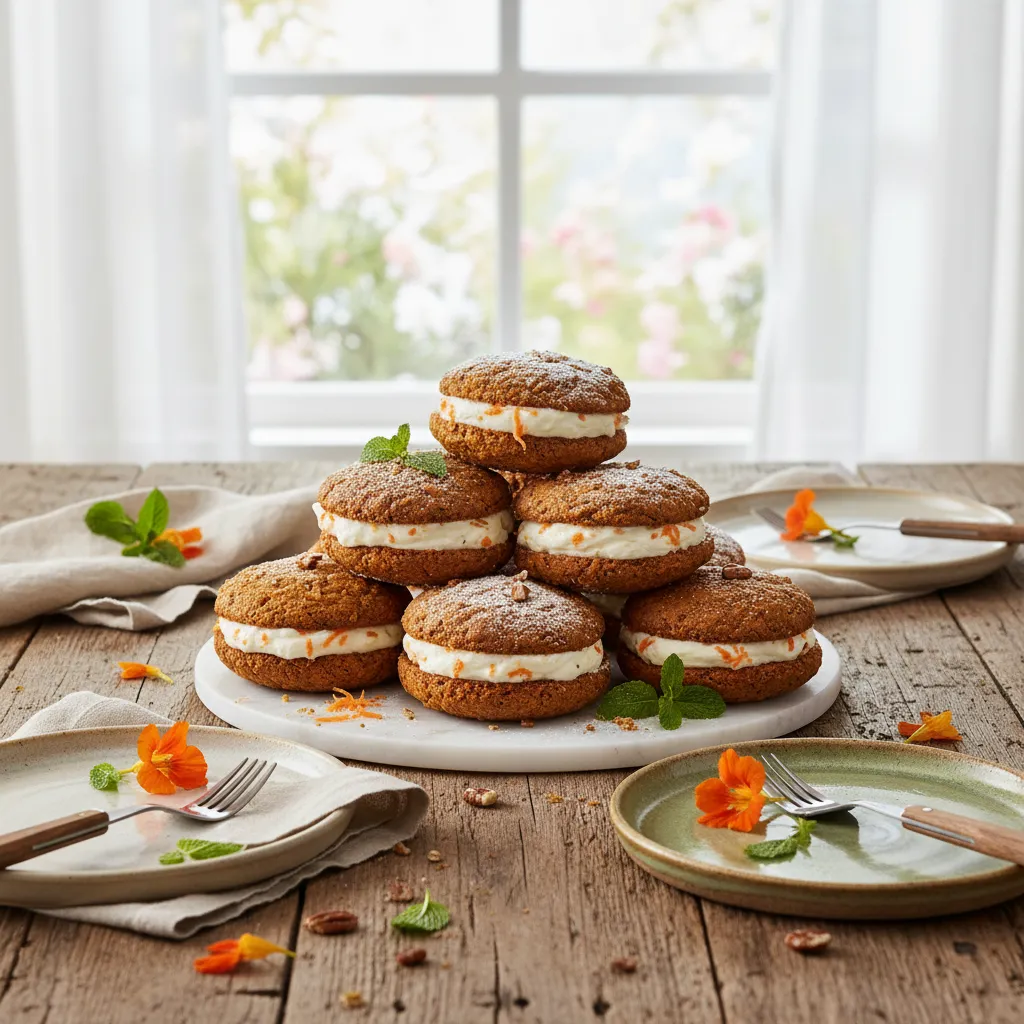 spiced carrot cake whoopie pies with cream cheese filling