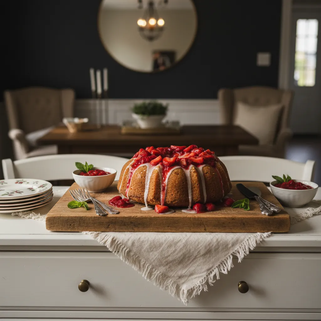 Oak credenza styled as a sophisticated dessert serving station