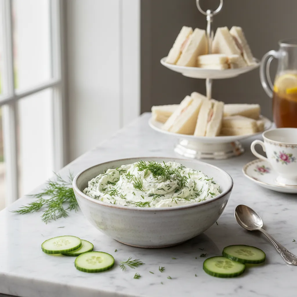 Ceramic bowl filled with whipped cream cheese and fresh chopped dill